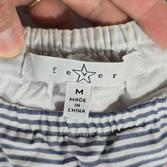 {FEVER} Blue White Striped Red Eyelet Embroidery Blouse - Size Medium - Picture 8 of 9